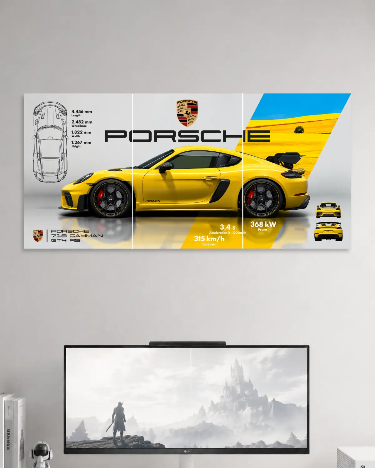 Porsche 718 Cayman Split Car Poster
